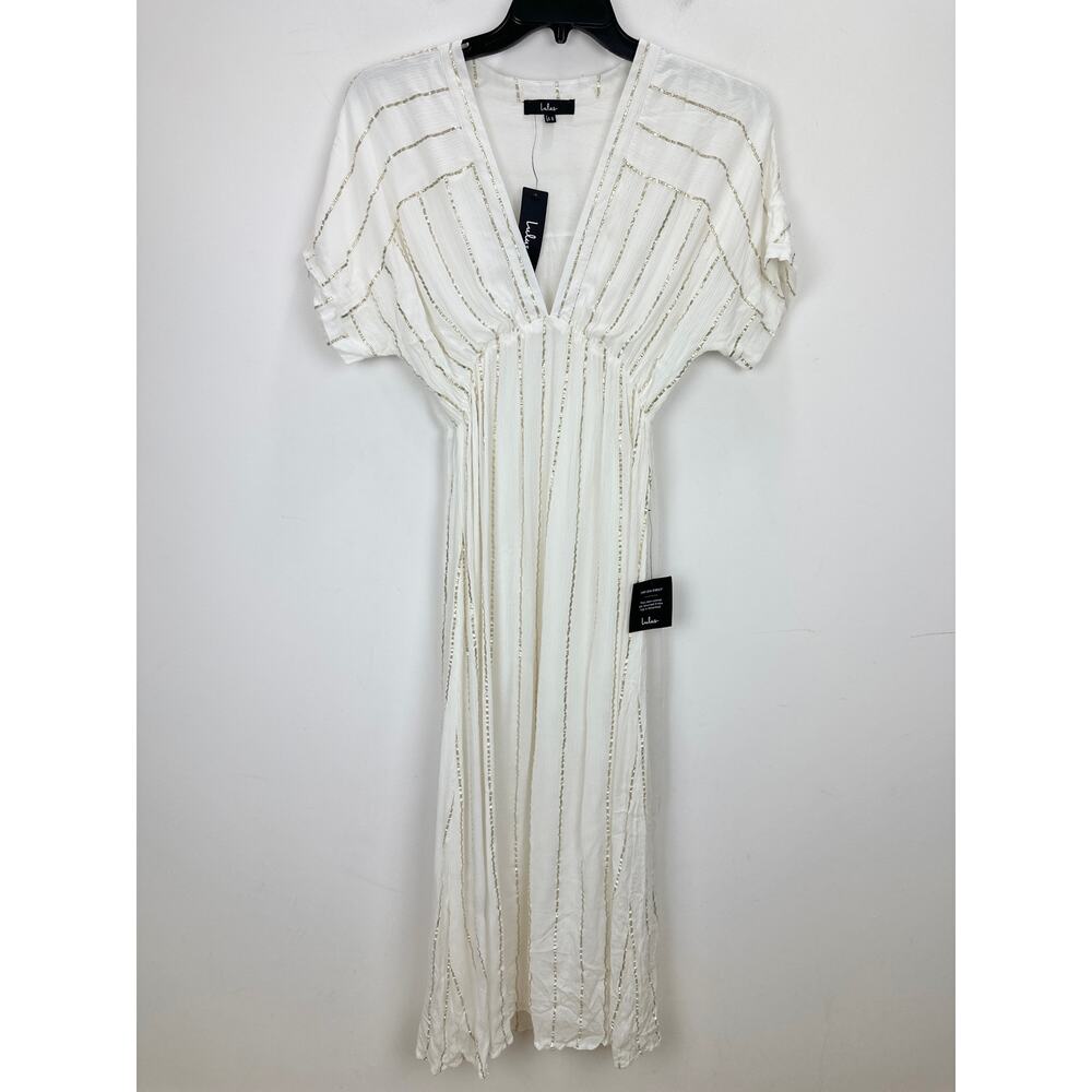 Lulus Goddess Vibes Ivory Gold Striped Dolman Sleeve Maxi Dress Resort XS NWT - Picture 5 of 11